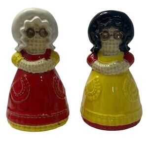 Vintage 1970s P Holt Ceramic Burlap Rag Doll Salt and Pepper Shakers MCM Unique